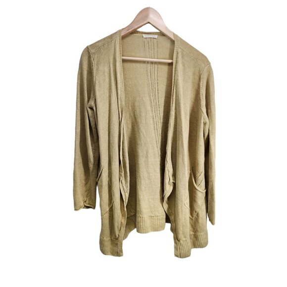 Eileen Fisher Womens Open Front Cardigan Linen Knit With Pockets Size M Beige - Picture 7 of 7
